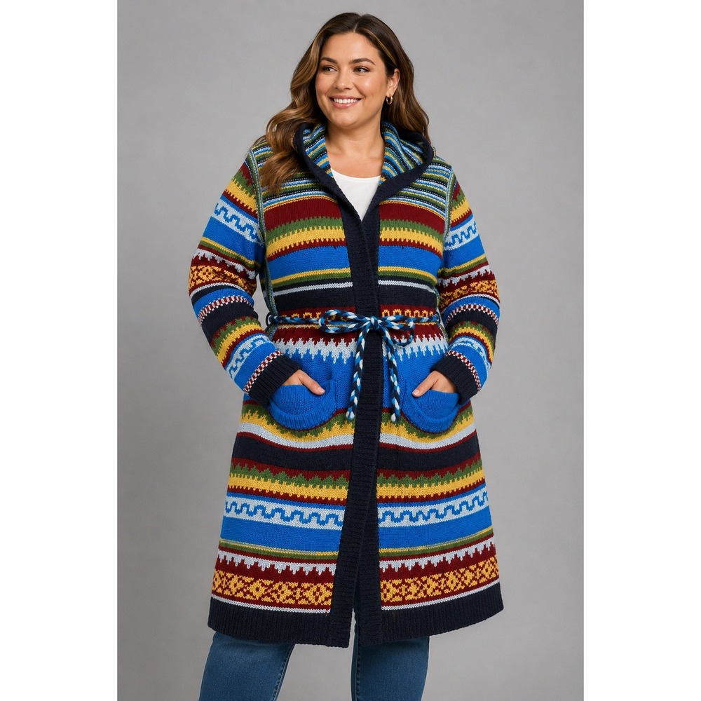 Aldini Open Cardigan Women Small Longline Aztec Made in Italy Alpaca Vintage‎